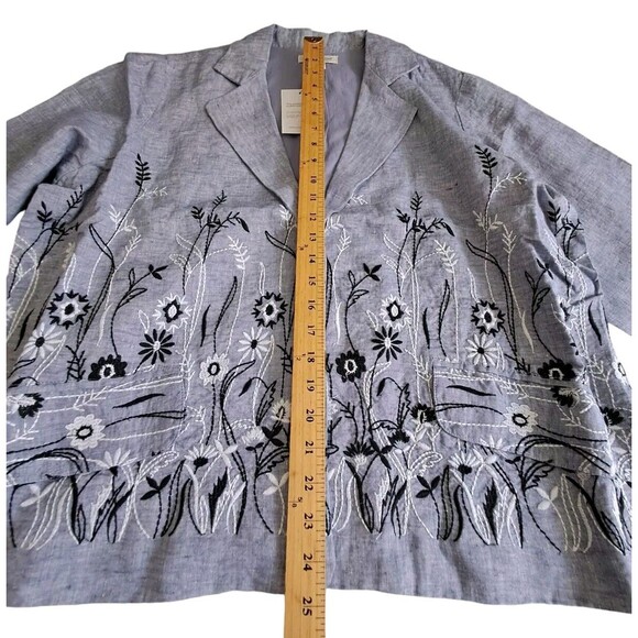 NWT Coldwater Creek Jacket Blazer‎ Women's XL Blue Linen Floral Embroidered Work - Picture 12 of 12